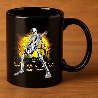 Happy Halloween Funny Skeleton Playing Guitar Pumpkin Vibes 11oz C Handle Ceramic Mug