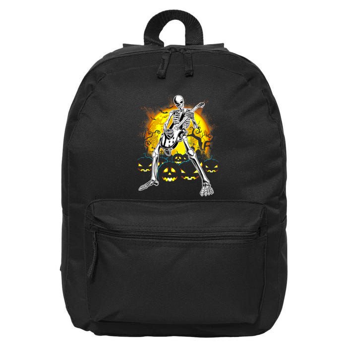 Happy Halloween Funny Skeleton Playing Guitar Pumpkin Vibes 16 in Basic Backpack