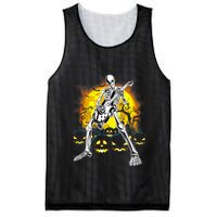Happy Halloween Funny Skeleton Playing Guitar Pumpkin Vibes Mesh Reversible Basketball Jersey Tank