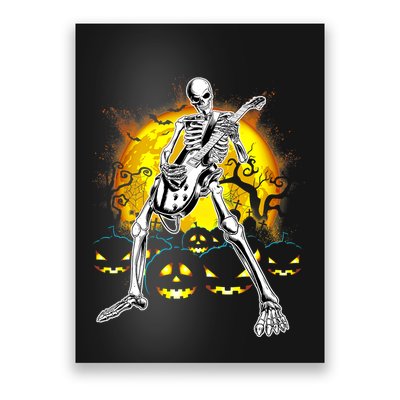 Happy Halloween Funny Skeleton Playing Guitar Pumpkin Vibes Poster
