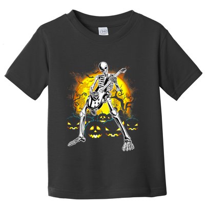 Happy Halloween Funny Skeleton Playing Guitar Pumpkin Vibes Toddler T-Shirt