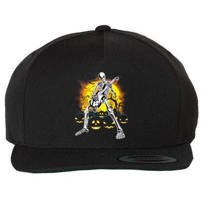 Happy Halloween Funny Skeleton Playing Guitar Pumpkin Vibes Wool Snapback Cap