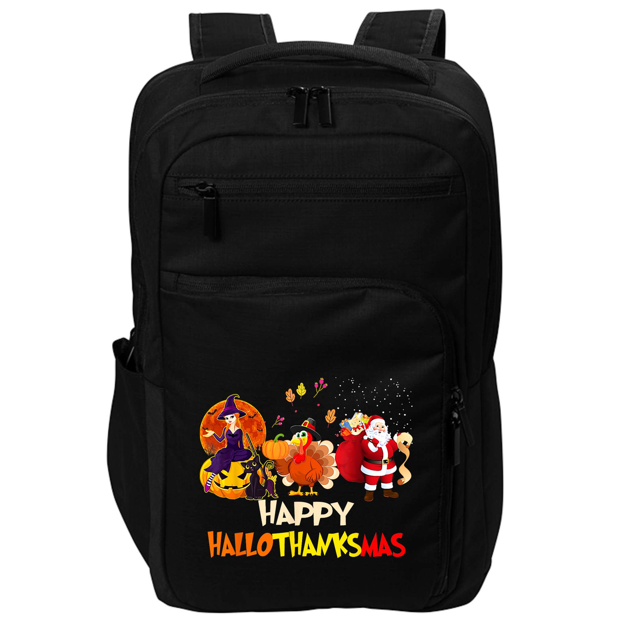 Happy Hallothanksmas Funny Halloween Thanksgiving Christmas Impact Tech Backpack