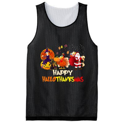 Happy Hallothanksmas Funny Halloween Thanksgiving Christmas Mesh Reversible Basketball Jersey Tank