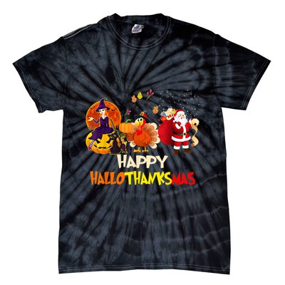 Happy Hallothanksmas Funny Halloween Thanksgiving Christmas Tie-Dye T-Shirt