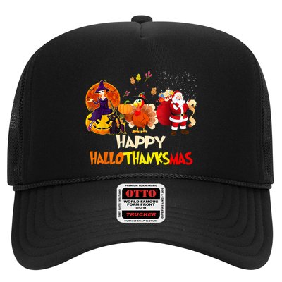 Happy Hallothanksmas Funny Halloween Thanksgiving Christmas Trucker Hat