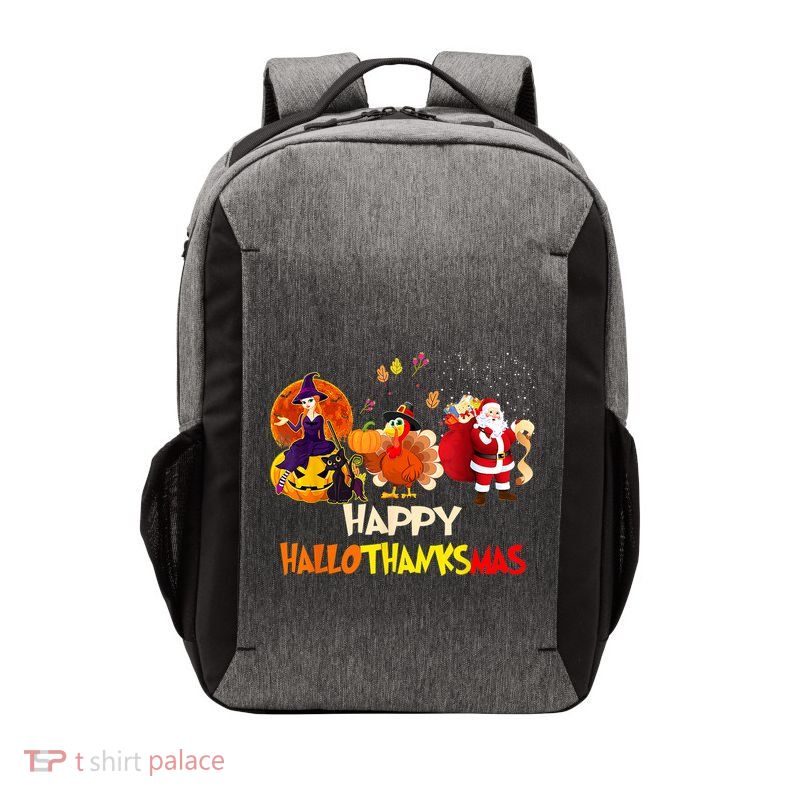 Happy Hallothanksmas Funny Halloween Thanksgiving Christmas Vector Backpack