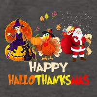 Happy Hallothanksmas Funny Halloween Thanksgiving Christmas Vector Backpack