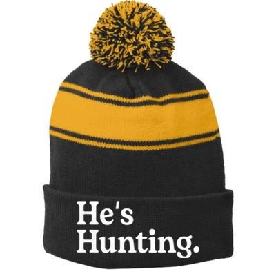 HeS Hunting Funny Hunting Wife Art For Women Hunting Season Stripe Pom Pom Beanie