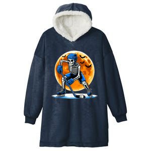 Halloween Hockey Fan American Hockey Skeleton Gift Hooded Wearable Blanket