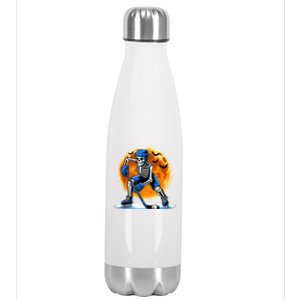 Halloween Hockey Fan American Hockey Skeleton Gift Stainless Steel Insulated Water Bottle