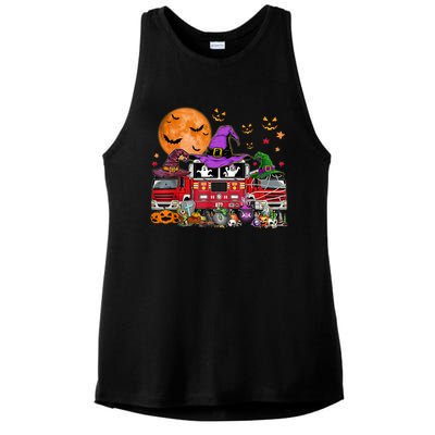 Happy Halloween Firefighter Pumpkin Fire Truck Witch Ghost Ladies PosiCharge Tri-Blend Wicking Tank