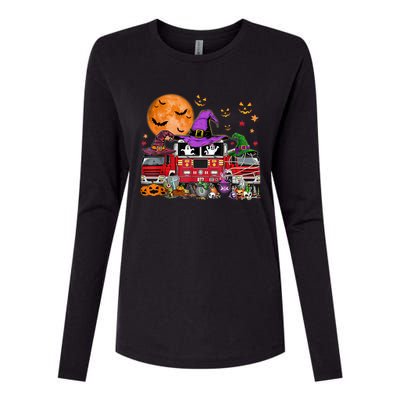 Happy Halloween Firefighter Pumpkin Fire Truck Witch Ghost Womens Cotton Relaxed Long Sleeve T-Shirt