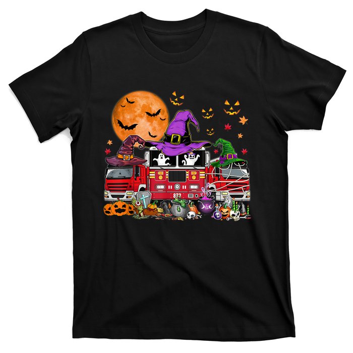 Happy Halloween Firefighter Pumpkin Fire Truck Witch Ghost T-Shirt