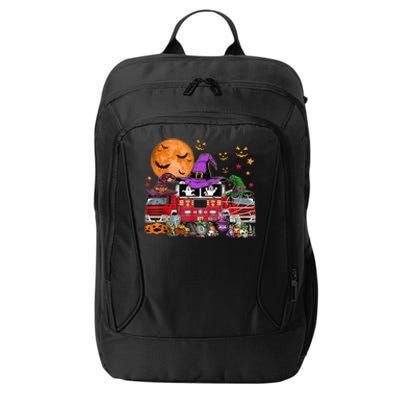 Happy Halloween Firefighter Pumpkin Fire Truck Witch Ghost City Backpack