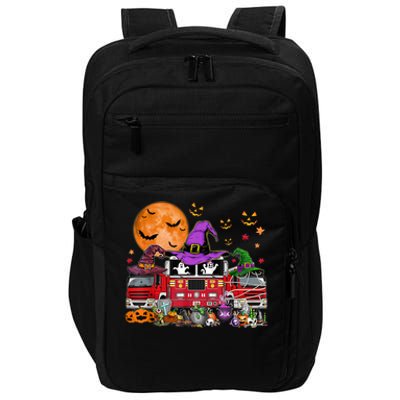 Happy Halloween Firefighter Pumpkin Fire Truck Witch Ghost Impact Tech Backpack