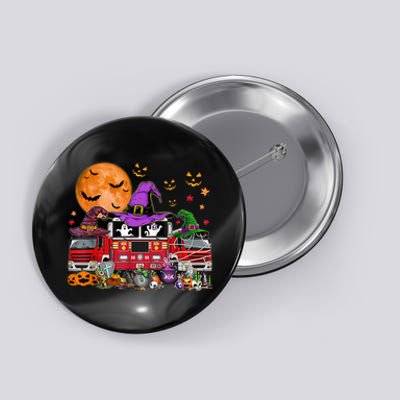 Happy Halloween Firefighter Pumpkin Fire Truck Witch Ghost Button