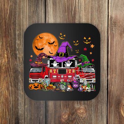 Happy Halloween Firefighter Pumpkin Fire Truck Witch Ghost Coaster