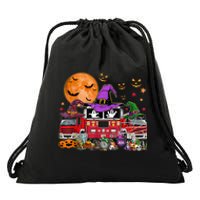 Happy Halloween Firefighter Pumpkin Fire Truck Witch Ghost Drawstring Bag