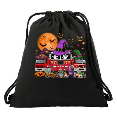 Happy Halloween Firefighter Pumpkin Fire Truck Witch Ghost Drawstring Bag