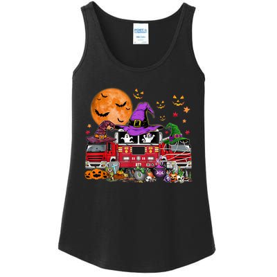 Happy Halloween Firefighter Pumpkin Fire Truck Witch Ghost Ladies Essential Tank