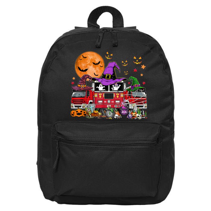 Happy Halloween Firefighter Pumpkin Fire Truck Witch Ghost 16 in Basic Backpack