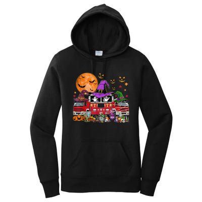 Happy Halloween Firefighter Pumpkin Fire Truck Witch Ghost Women's Pullover Hoodie