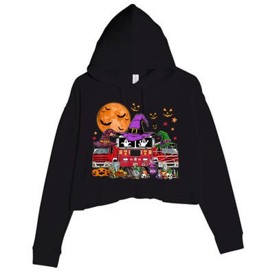 Happy Halloween Firefighter Pumpkin Fire Truck Witch Ghost Crop Fleece Hoodie