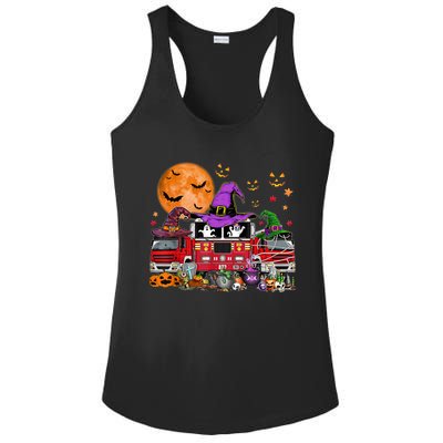 Happy Halloween Firefighter Pumpkin Fire Truck Witch Ghost Ladies PosiCharge Competitor Racerback Tank