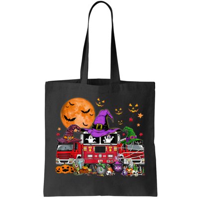 Happy Halloween Firefighter Pumpkin Fire Truck Witch Ghost Tote Bag