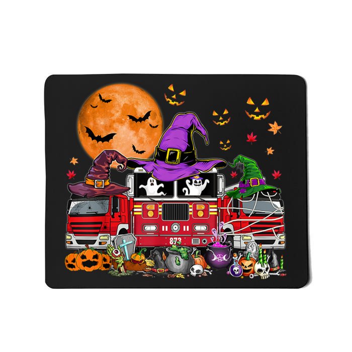 Happy Halloween Firefighter Pumpkin Fire Truck Witch Ghost Mousepad