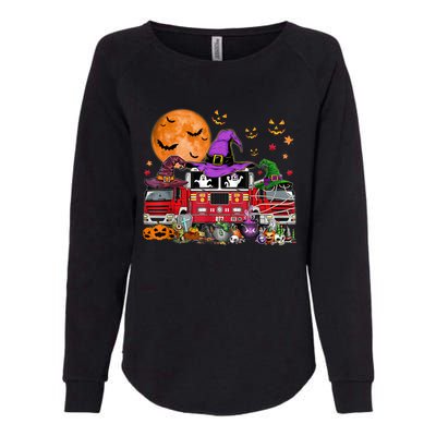 Happy Halloween Firefighter Pumpkin Fire Truck Witch Ghost Womens California Wash Sweatshirt