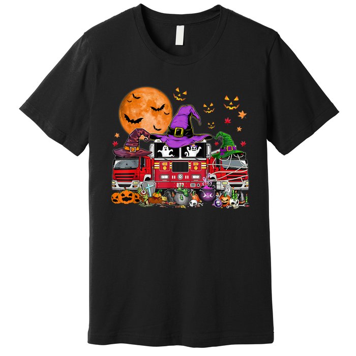 Happy Halloween Firefighter Pumpkin Fire Truck Witch Ghost Premium T-Shirt