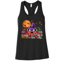 Happy Halloween Firefighter Pumpkin Fire Truck Witch Ghost Women's Racerback Tank