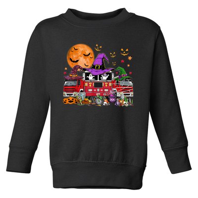 Happy Halloween Firefighter Pumpkin Fire Truck Witch Ghost Toddler Sweatshirt