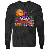 Happy Halloween Firefighter Pumpkin Fire Truck Witch Ghost Tie-Dye Long Sleeve Shirt