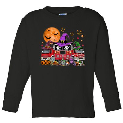 Happy Halloween Firefighter Pumpkin Fire Truck Witch Ghost Toddler Long Sleeve Shirt