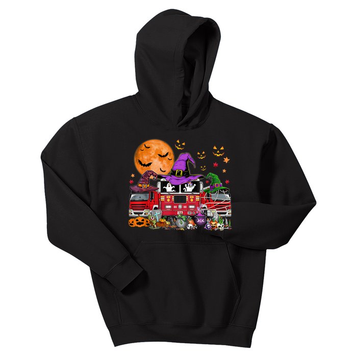 Happy Halloween Firefighter Pumpkin Fire Truck Witch Ghost Kids Hoodie