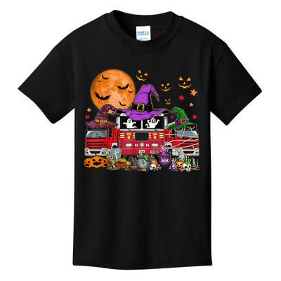 Happy Halloween Firefighter Pumpkin Fire Truck Witch Ghost Kids T-Shirt