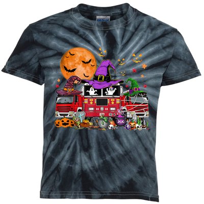 Happy Halloween Firefighter Pumpkin Fire Truck Witch Ghost Kids Tie-Dye T-Shirt