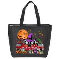 Happy Halloween Firefighter Pumpkin Fire Truck Witch Ghost Zip Tote Bag