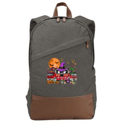 Happy Halloween Firefighter Pumpkin Fire Truck Witch Ghost Cotton Canvas Backpack