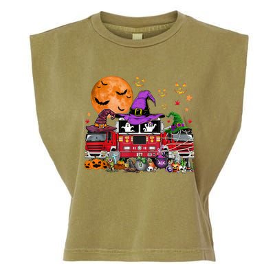 Happy Halloween Firefighter Pumpkin Fire Truck Witch Ghost Garment-Dyed Women's Muscle Tee