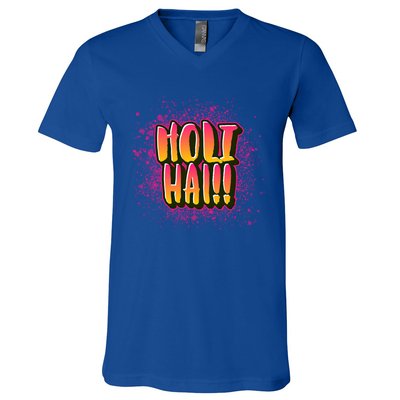 Happy Holi Festival Of Colors India Hindi 2021 Funny Gift V-Neck T-Shirt