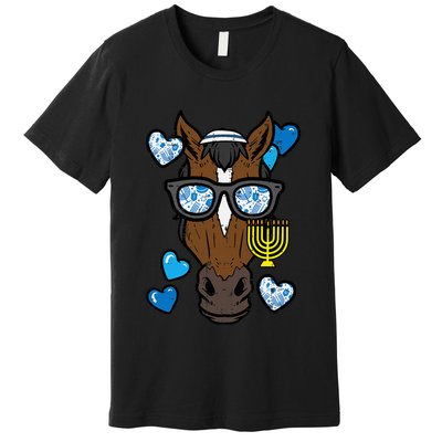 Hanukkah Horse Face Menorah Chanukah Jewish Premium T-Shirt