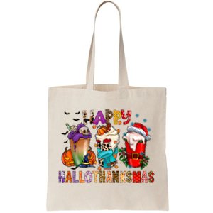 Happy Hallothanksmas Funny Halloween Thanksgiving Christmas Tote Bag