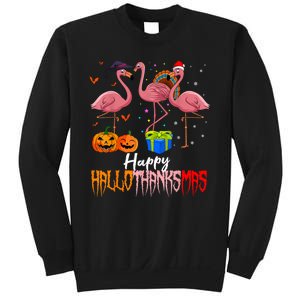 Happy Hallothanksmas Flamingo Halloween Thanksgiving Xmas Sweatshirt