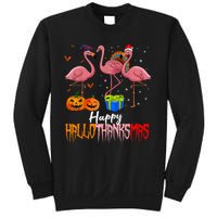 Happy Hallothanksmas Flamingo Halloween Thanksgiving Xmas Sweatshirt