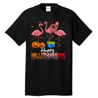 Happy Hallothanksmas Flamingo Halloween Thanksgiving Xmas Tall T-Shirt