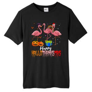 Happy Hallothanksmas Flamingo Halloween Thanksgiving Xmas Tall Fusion ChromaSoft Performance T-Shirt